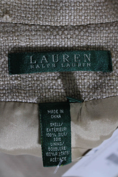 Lauren Ralph Lauren Womens Silk Woven Three Button Blazer Jacket Khaki Size 12