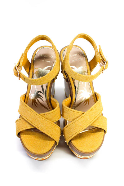 Dannijo X Gianni Bini Womens Platform Slingbacks Wedges Yellow Size 7.5 Medium