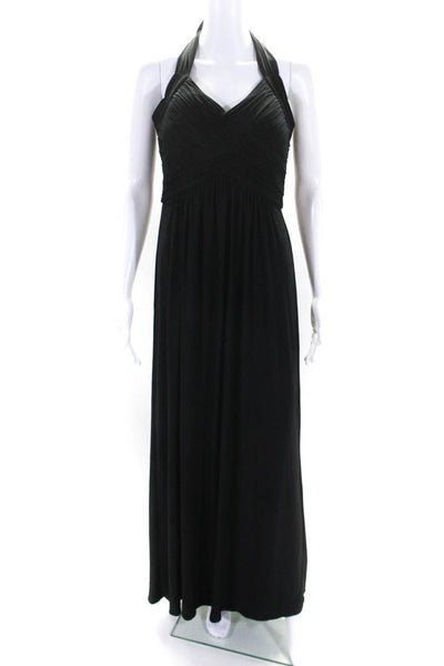 BCBG Paris Womens Ruched Sweetheart Tied Zipped Halter Maxi Dress Black Size 8