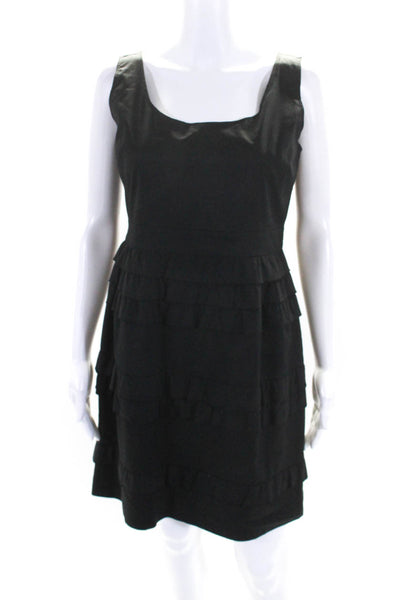 Elie Tahari Womens Cotton Ruffled Tiered Sleeveless Zip Midi Dress Black Size 8