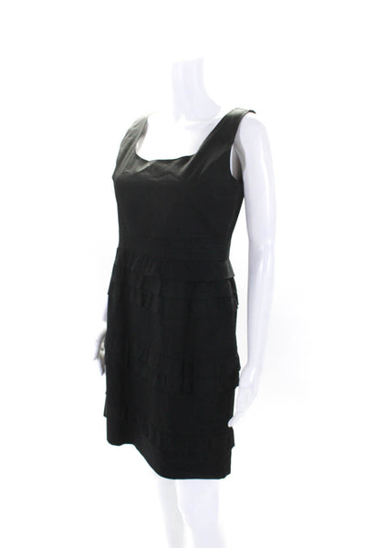 Elie Tahari Womens Cotton Ruffled Tiered Sleeveless Zip Midi Dress Black Size 8