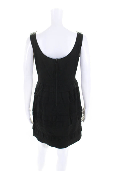 Elie Tahari Womens Cotton Ruffled Tiered Sleeveless Zip Midi Dress Black Size 8