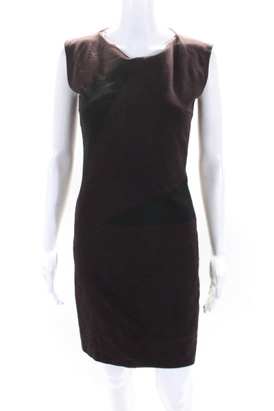 Hugo Hugo Boss Womens Colorblock Round Neck Sleeveless Dress Burgundy Size 2