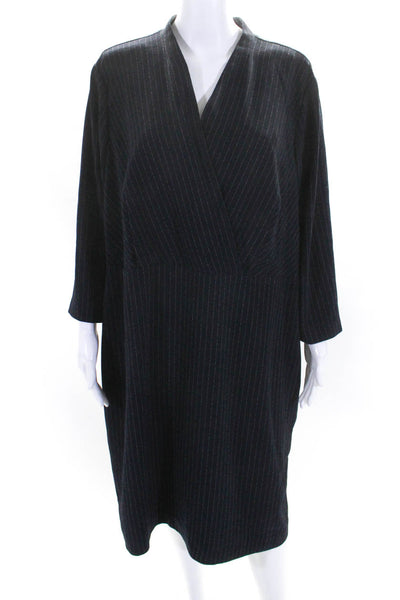 MM. La Fleur Womens Striped Print V-Neck Zipped Long Sleeve Dress Navy Size 4