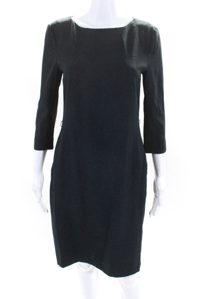 MM. La Fleur Womens Round Neck Long Sleeve Zipped Midi Sheath Dress Navy Size 4