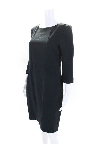 MM. La Fleur Womens Round Neck Long Sleeve Zipped Midi Sheath Dress Navy Size 4