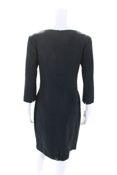 MM. La Fleur Womens Round Neck Long Sleeve Zipped Midi Sheath Dress Navy Size 4