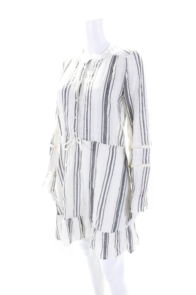 Parker Women's Long Sleeves Cinch Waist Tiered Mini Dress Stripe Size S