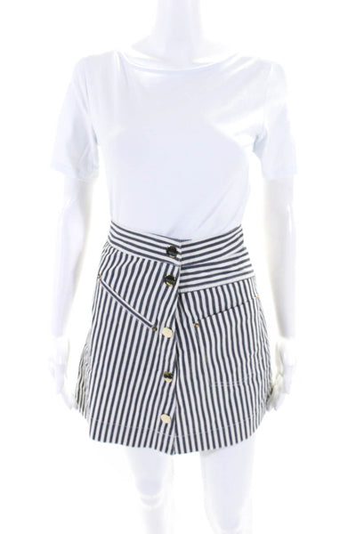 Derek Lam 10 Crosby Women's Button Down Pockets A-Line Stripe Mini Skirt Size 4