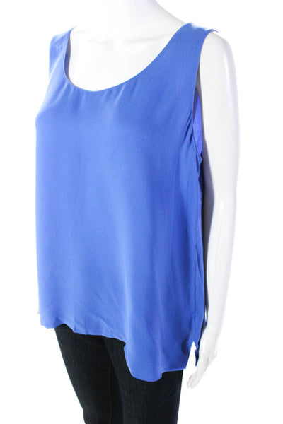 Lafayette 148 New York Womens Scoop Neck Silk Boxy Tank Top Blue Size Large