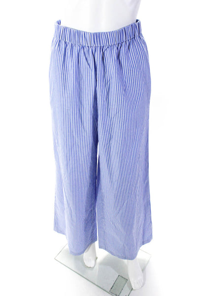 Sloan Womens Elastic Waistband High Rise Striped Wide Leg Pants Blue Size 1