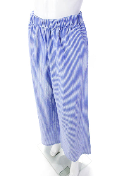 Sloan Womens Elastic Waistband High Rise Striped Wide Leg Pants Blue Size 1