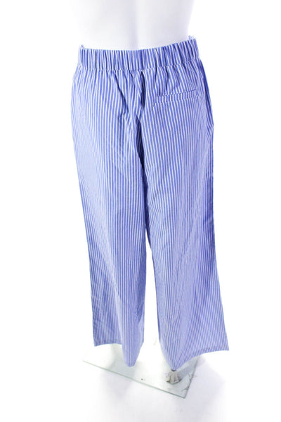 Sloan Womens Elastic Waistband High Rise Striped Wide Leg Pants Blue Size 1