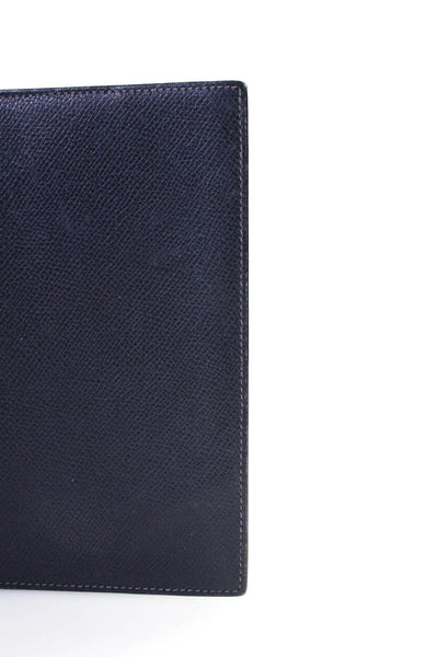 Hermes Womens Bi Fold Passport Check Holder Wallet Navy Blue Leathe r