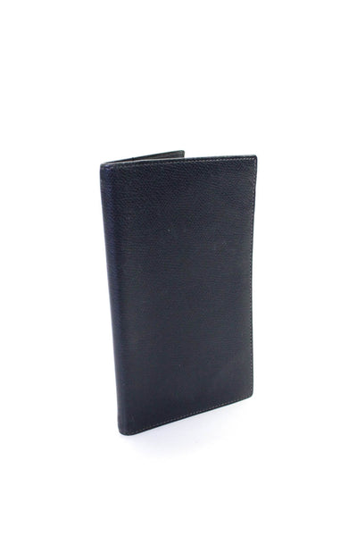 Hermes Womens Bi Fold Passport Check Holder Wallet Navy Blue Leathe r