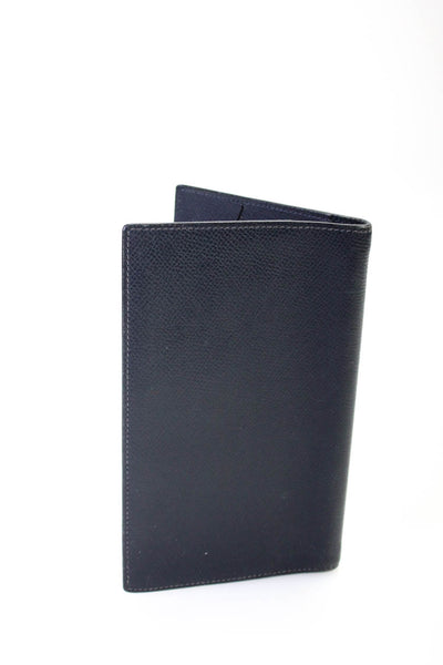 Hermes Womens Bi Fold Passport Check Holder Wallet Navy Blue Leathe r