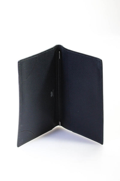 Hermes Womens Bi Fold Passport Check Holder Wallet Navy Blue Leathe r