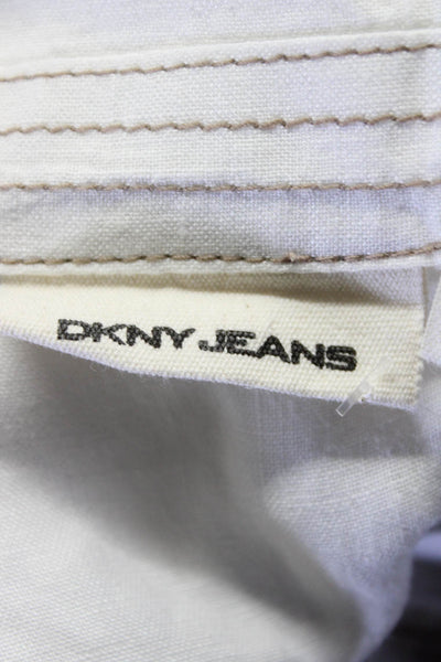 DKNY Jeans Womens Linen Striped Trimmed Buttoned Blazer Top White Size L