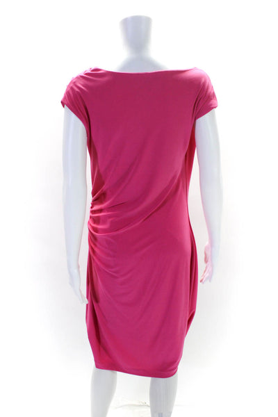 Vince Camuto Womens Cowl Neck Ruched Short Sleeve Pullover Dress Pink Size L