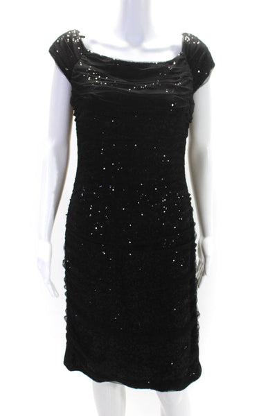 Lauren Ralph Lauren Womens Sequined Round Neck Ruched Zipped Dress Black Size 10