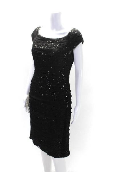 Lauren Ralph Lauren Womens Sequined Round Neck Ruched Zipped Dress Black Size 10