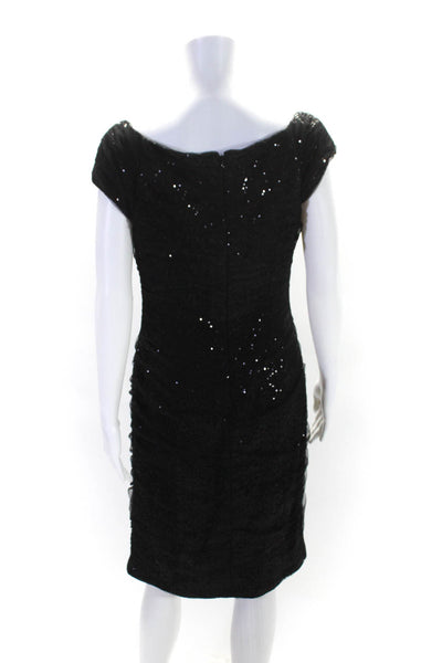 Lauren Ralph Lauren Womens Sequined Round Neck Ruched Zipped Dress Black Size 10