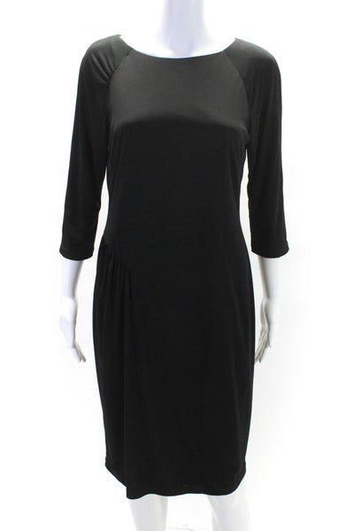 David Meister Womens Round Neck Ruched Long Sleeve Zipped Dress Black Size 8