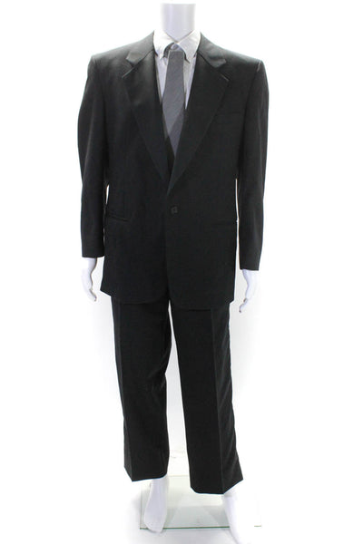 Holt Renfrew Mens Striped Flat Front Buttoned Blazer Tuxedo Black Size EUR44