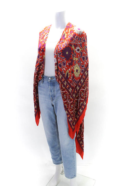 Free People Womens Floral Print Striped Slip-On Draped Shawl Red Size OS