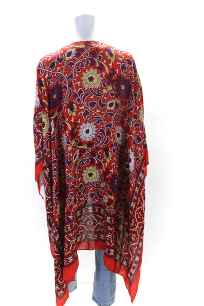 Free People Womens Floral Print Striped Slip-On Draped Shawl Red Size OS