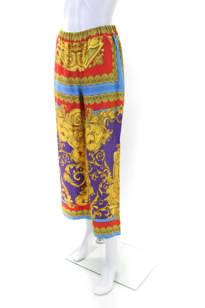 Versace Womens Gold Multicolor Printed High Rise Pull On Wide Leg Pants Size 38