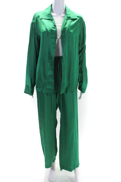 Donni Womens Kelly Green Collar Long Sleeve Blouse Top Pants Set Size S XS