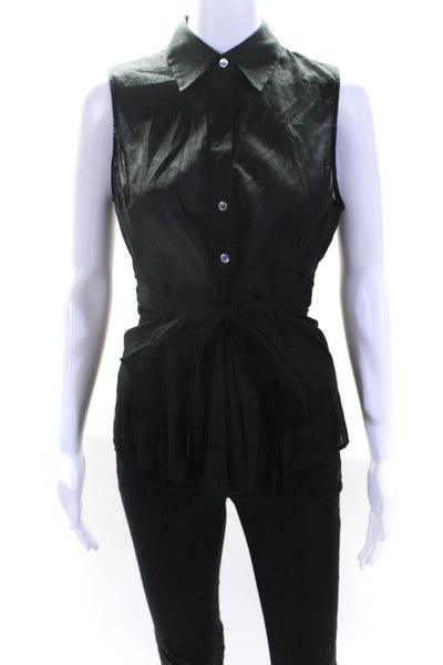 Theory Womens Cotton Pleated Hem Sleeveless Button Down Top Shirt Black Size S