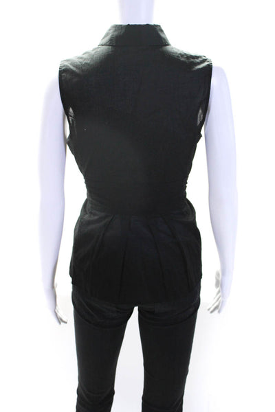 Theory Womens Cotton Pleated Hem Sleeveless Button Down Top Shirt Black Size S