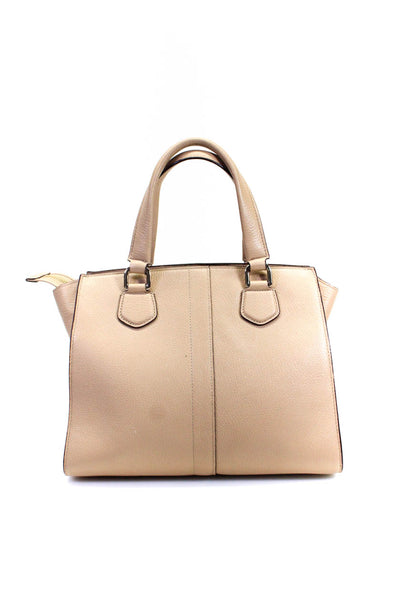 Cole Haan Grained Leather Double Handle Top Zip Frame Shoulder Handbag Beige