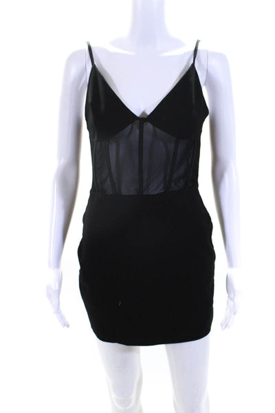 NBD Women's V-Neck Spaghetti Straps Corset Sheer Mini Dress Black Size M