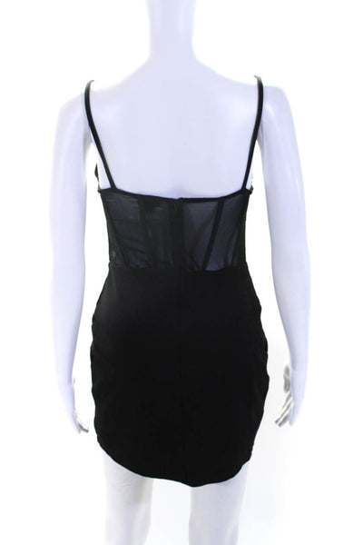 NBD Women's V-Neck Spaghetti Straps Corset Sheer Mini Dress Black Size M