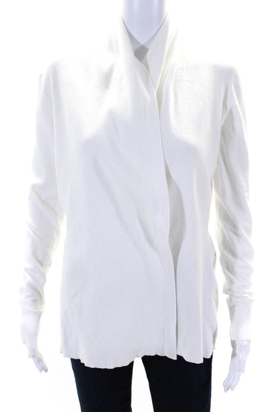 Theory Womens Cotton Ribbed Textured Long Sleeve Wrapped Cardigan White Size M