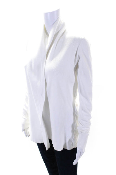 Theory Womens Cotton Ribbed Textured Long Sleeve Wrapped Cardigan White Size M