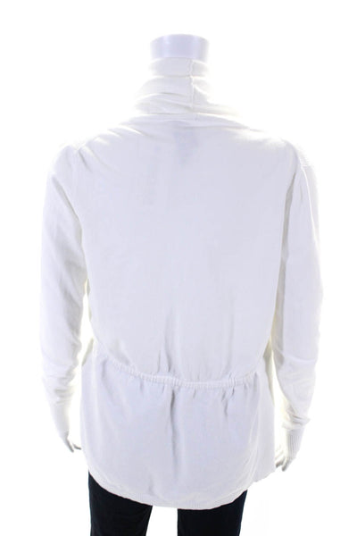 Theory Womens Cotton Ribbed Textured Long Sleeve Wrapped Cardigan White Size M