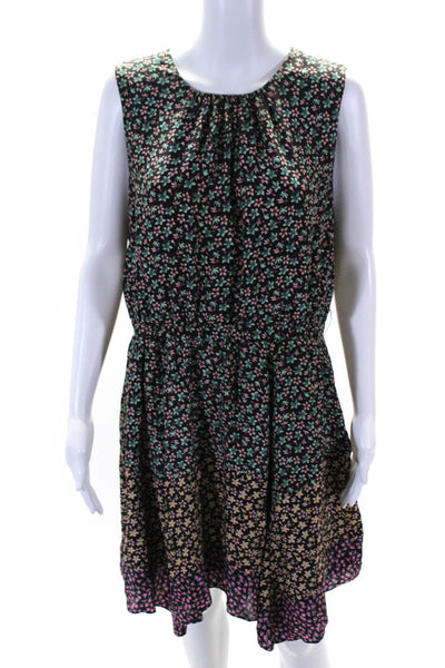 Rebecca Taylor Womens Silk Floral Print Sleeveless Midi Dress Green Size XL