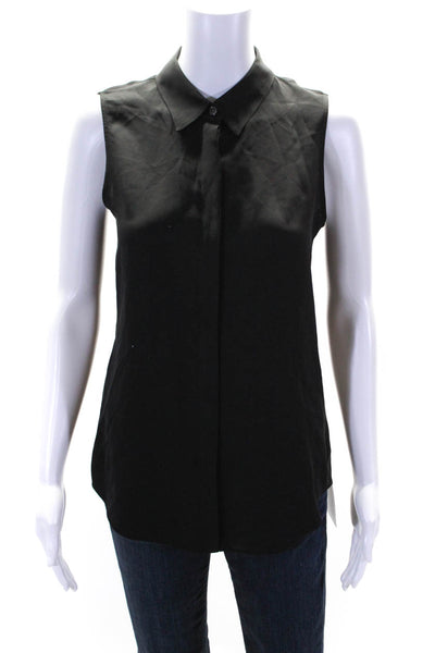 Theory Women's Collared Sleeveless Button Down Silk Shirt Black Size S