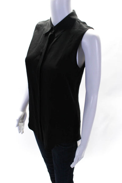 Theory Women's Collared Sleeveless Button Down Silk Shirt Black Size S