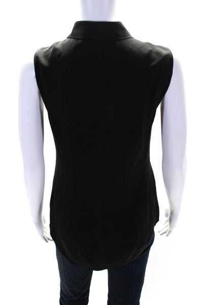 Theory Women's Collared Sleeveless Button Down Silk Shirt Black Size S