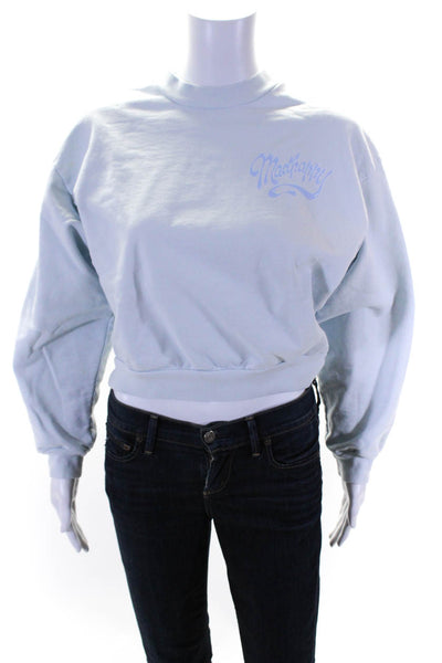 Madhappy Womens Logo Print Crew Neck Crop Sweatshirt Light Blue Size Small