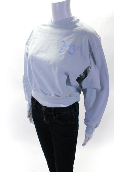 Madhappy Womens Logo Print Crew Neck Crop Sweatshirt Light Blue Size Small