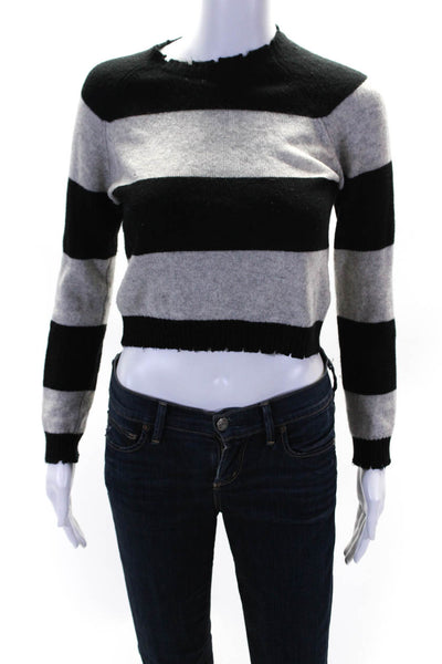 Minnie Rose Womens Crew Neck Striped Crop Sweater Black Gray Size Extra Small