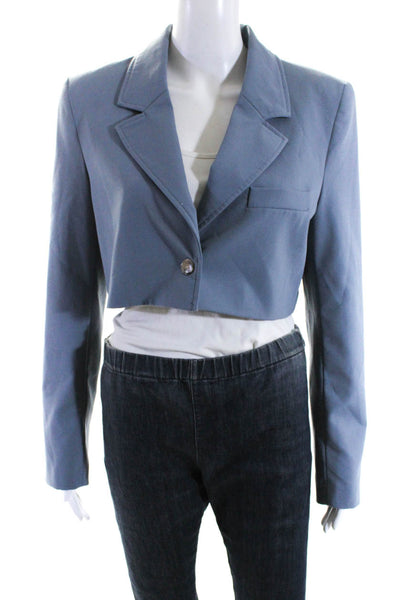 Zara Womens Notched Collar One Button Cropped Blazer Jacket Stale Blue Size M