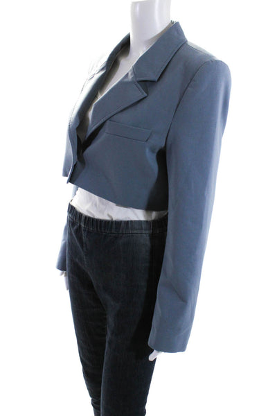 Zara Womens Notched Collar One Button Cropped Blazer Jacket Stale Blue Size M