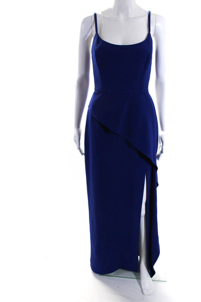 BCBGMAXAZRIA Womens Scoop Neck Spaghetti Straps Slit Hem Maxi Dress Blue Size 10